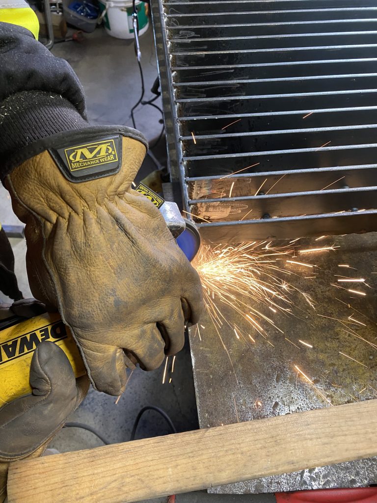 We perform grinding of grated steel manually with hand held angular grinders. JW Investrade Inc. for metalgrating.ca 2023, London Ontario